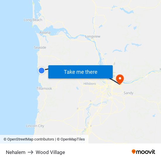 Nehalem to Wood Village map