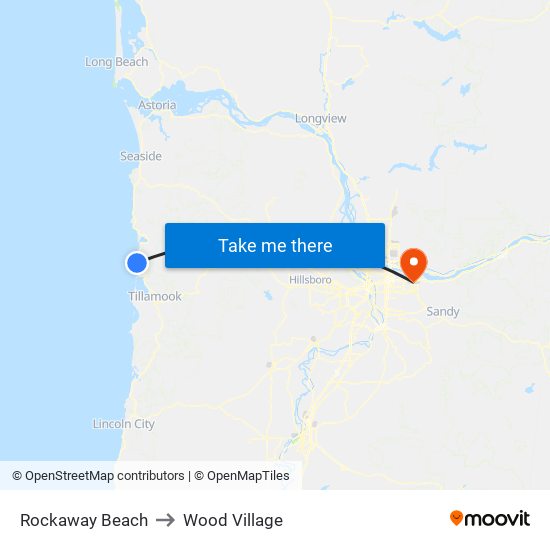 Rockaway Beach to Wood Village map