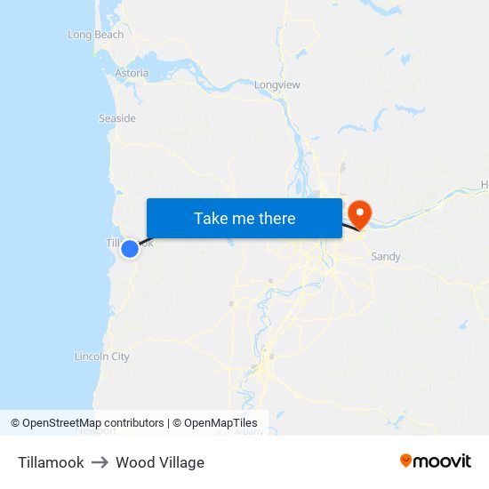 Tillamook to Wood Village map