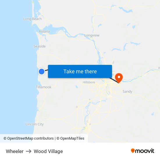 Wheeler to Wood Village map