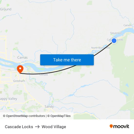 Cascade Locks to Wood Village map
