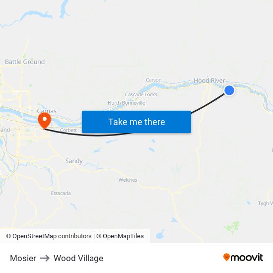 Mosier to Wood Village map