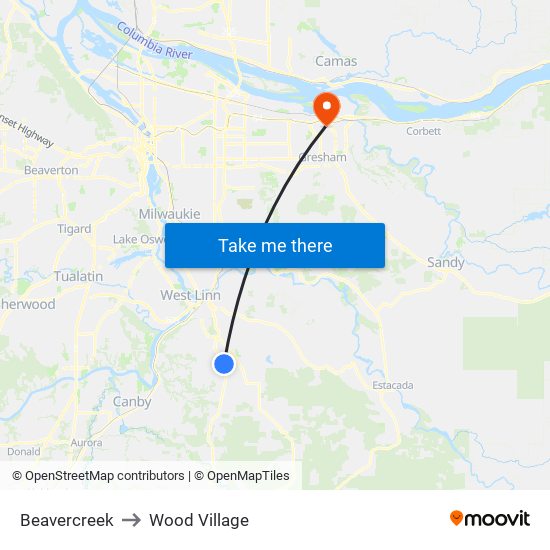 Beavercreek to Wood Village map