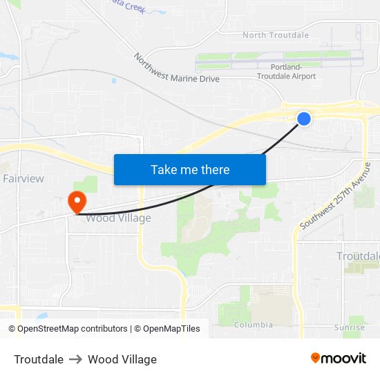 Troutdale to Wood Village map