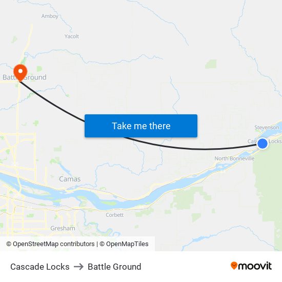 Cascade Locks to Battle Ground map