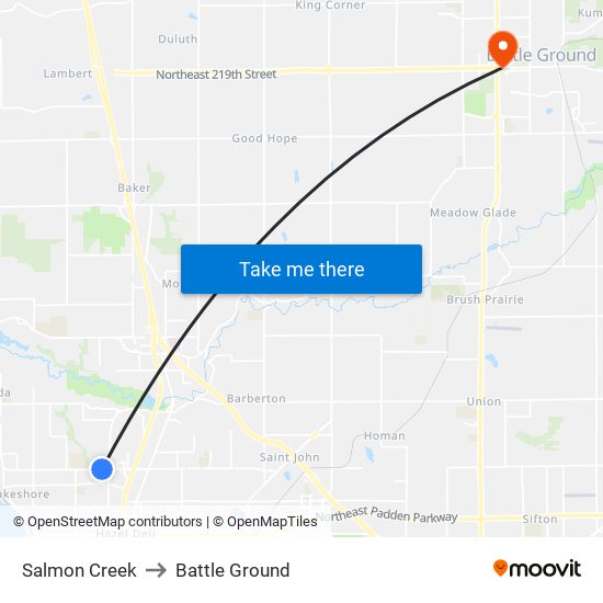 Salmon Creek to Battle Ground map