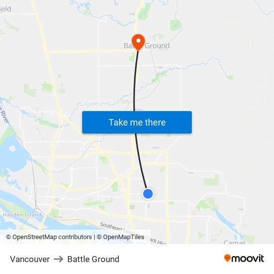 Vancouver to Battle Ground map