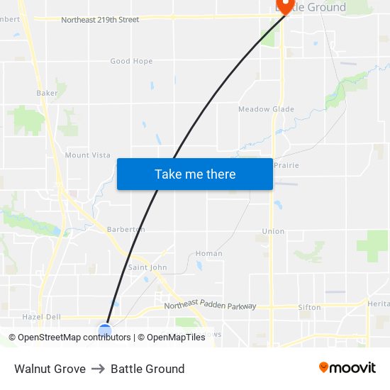 Walnut Grove to Battle Ground map