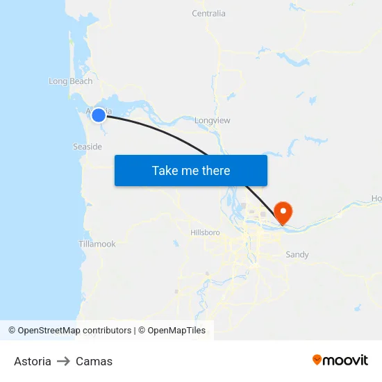 Astoria to Camas map