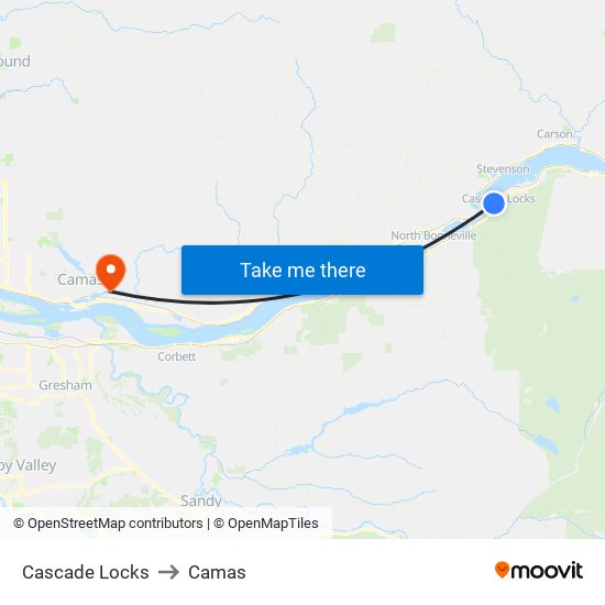 Cascade Locks to Camas map