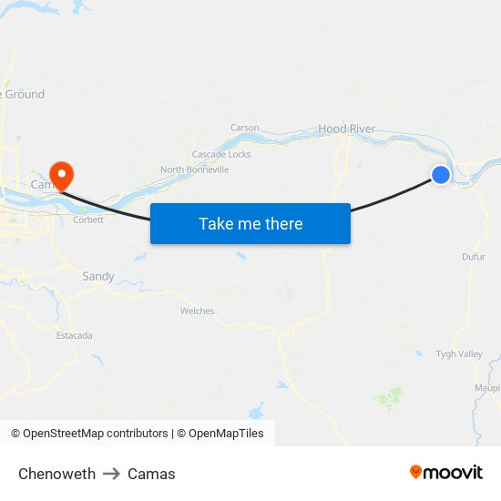 Chenoweth to Camas map