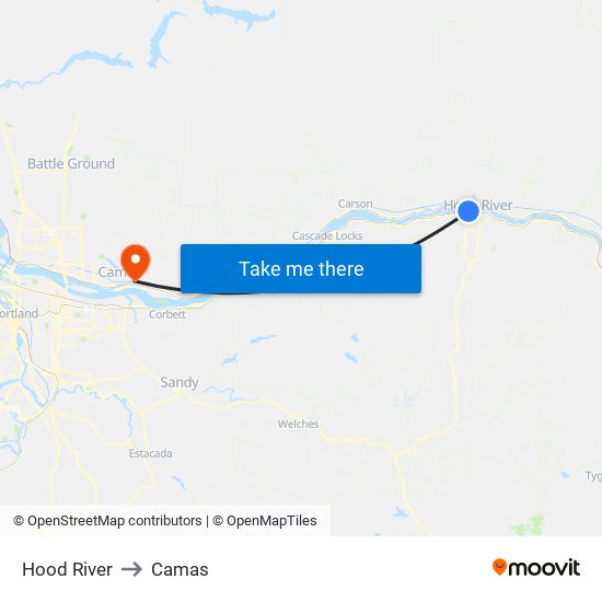 Hood River to Camas map