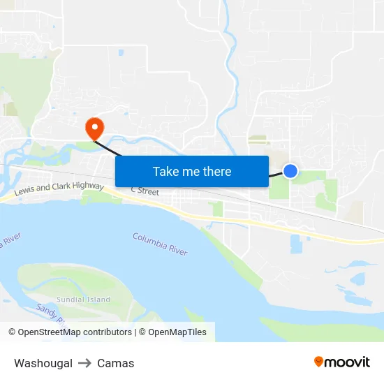 Washougal to Camas map