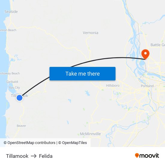 Tillamook to Felida map