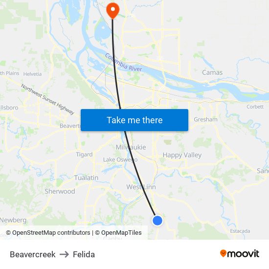 Beavercreek to Felida map