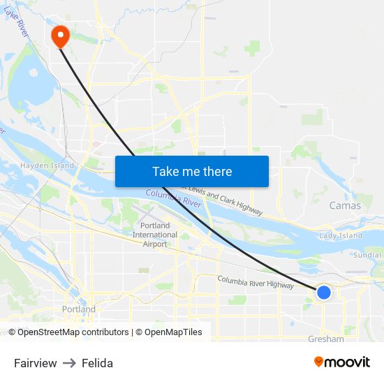 Fairview to Felida map