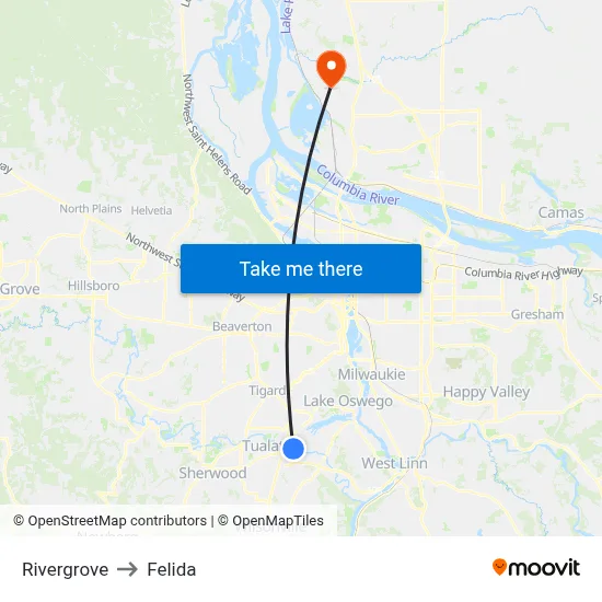 Rivergrove to Felida map