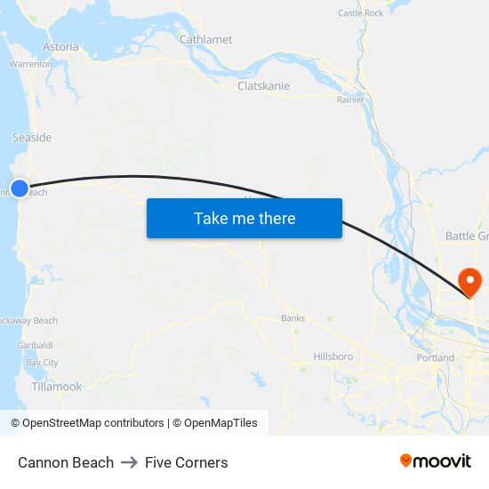 Cannon Beach to Five Corners map