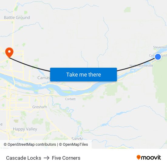 Cascade Locks to Five Corners map