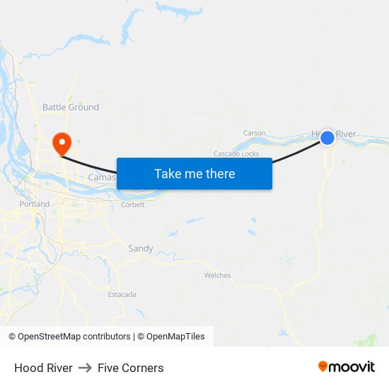 Hood River to Five Corners map