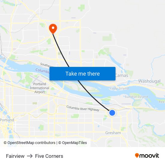 Fairview to Five Corners map