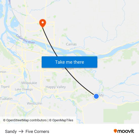 Sandy to Five Corners map