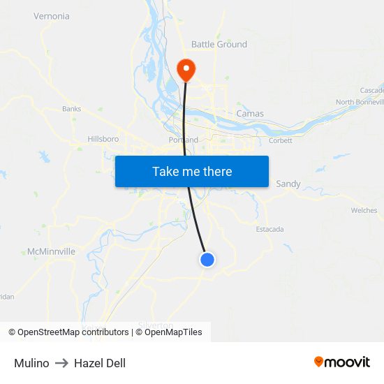 Mulino to Hazel Dell map