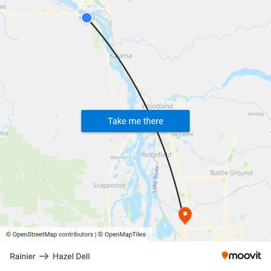 Rainier to Hazel Dell map