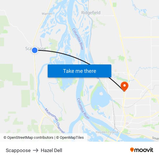 Scappoose to Hazel Dell map