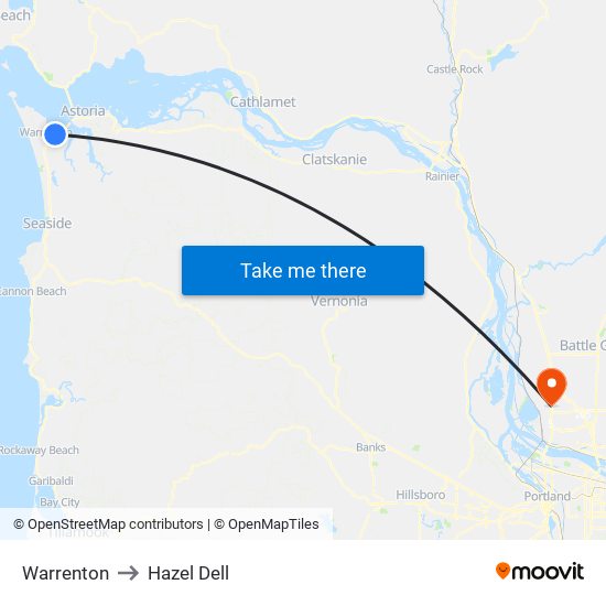 Warrenton to Hazel Dell map