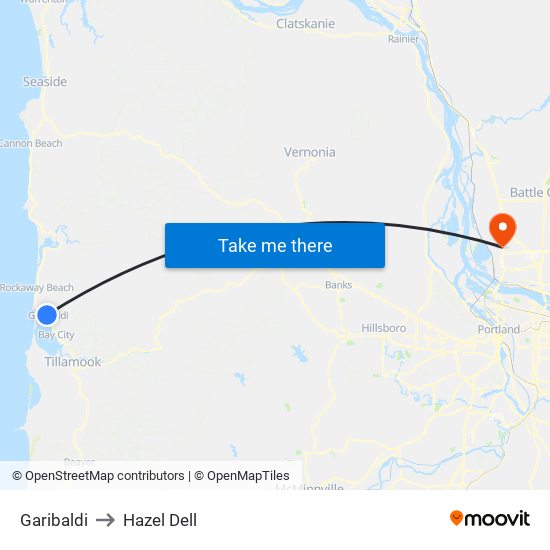 Garibaldi to Hazel Dell map