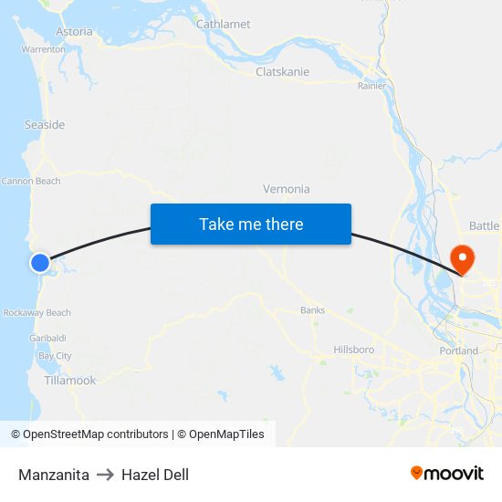 Manzanita to Hazel Dell map