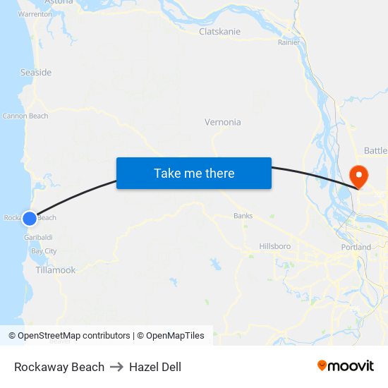 Rockaway Beach to Hazel Dell map