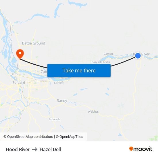 Hood River to Hazel Dell map