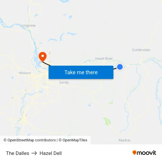 The Dalles to Hazel Dell map
