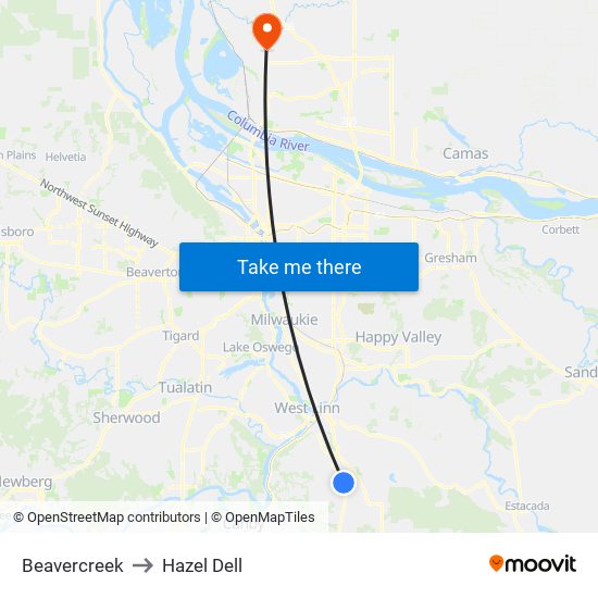 Beavercreek to Hazel Dell map