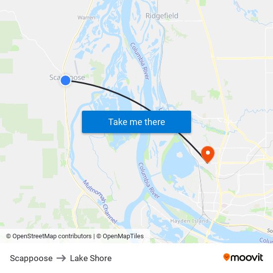 Scappoose to Lake Shore map