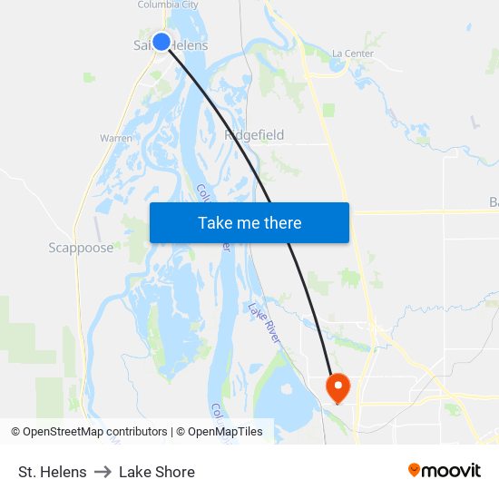 St. Helens to Lake Shore map