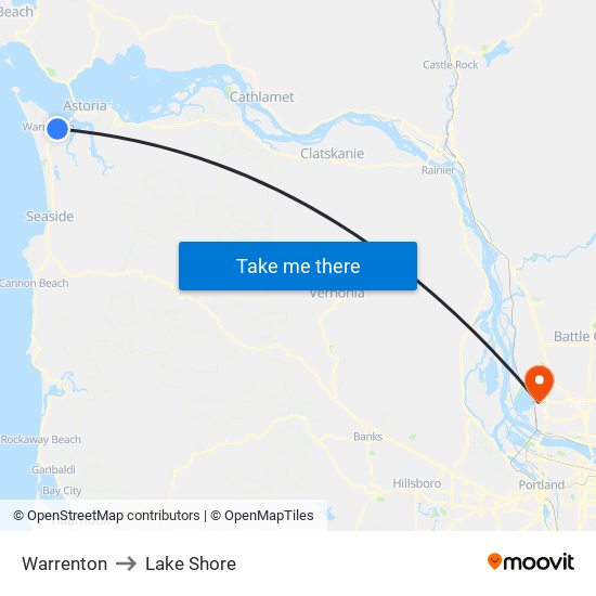 Warrenton to Lake Shore map