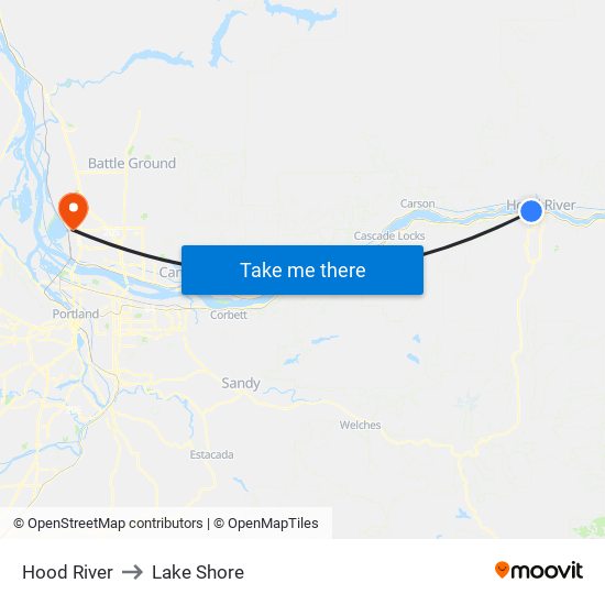 Hood River to Lake Shore map
