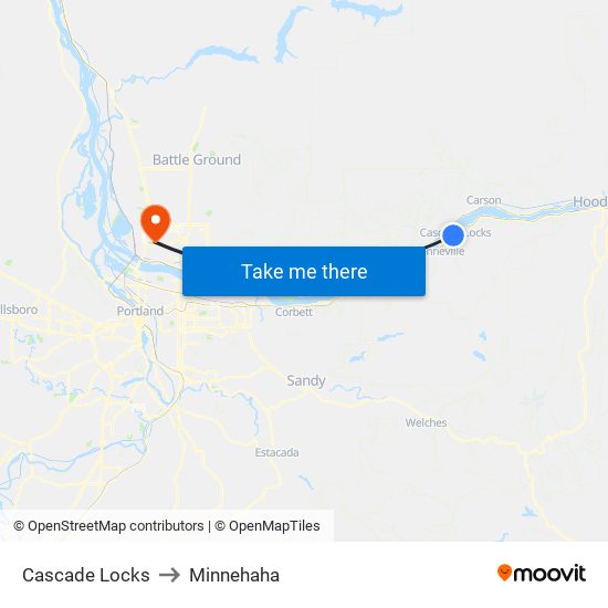 Cascade Locks to Minnehaha map