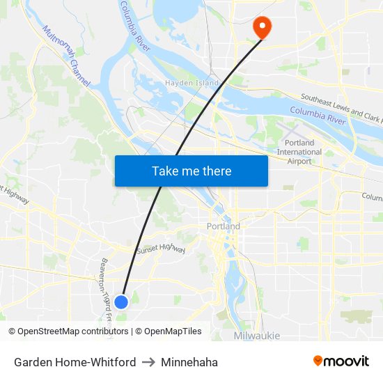 Garden Home-Whitford to Minnehaha map