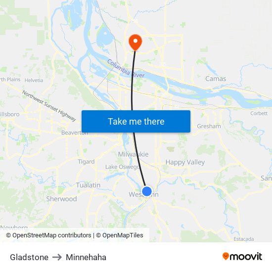 Gladstone to Minnehaha map