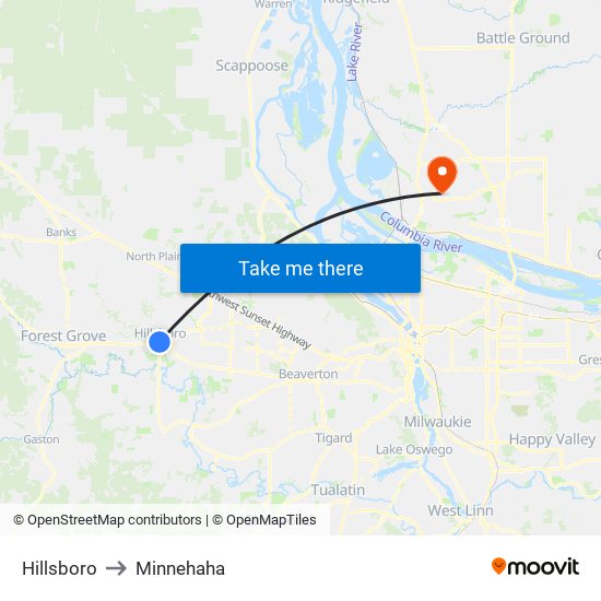 Hillsboro to Minnehaha map