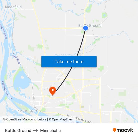 Battle Ground to Minnehaha map