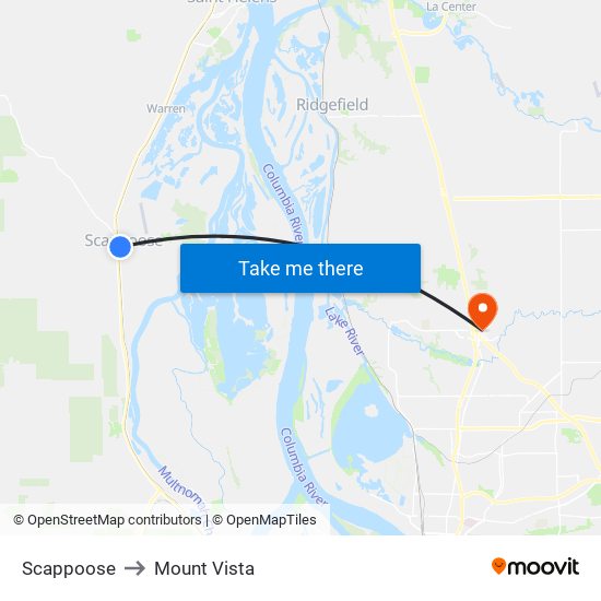 Scappoose to Mount Vista map
