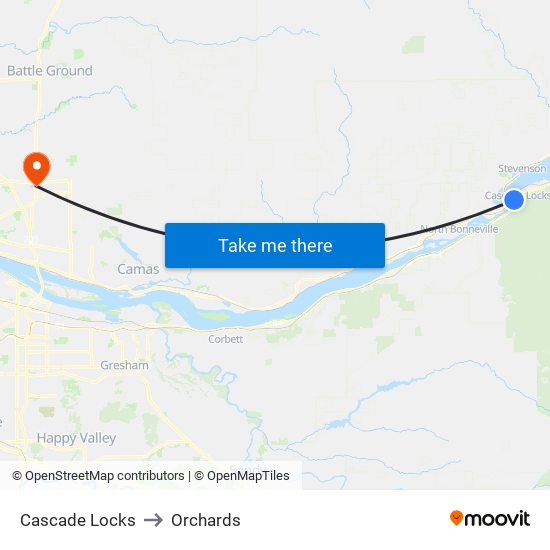 Cascade Locks to Orchards map