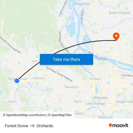 Forest Grove to Orchards map