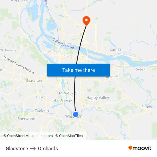 Gladstone to Orchards map