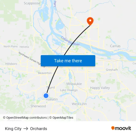 King City to Orchards map